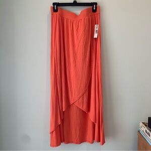 NWT New Directions Coral Peach Asymmetric Hi Low Tulip Hem Stretch Maxi Skirt L